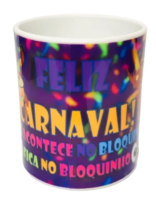 Caneca de polímero branca 300ml tema: CARNAVAL