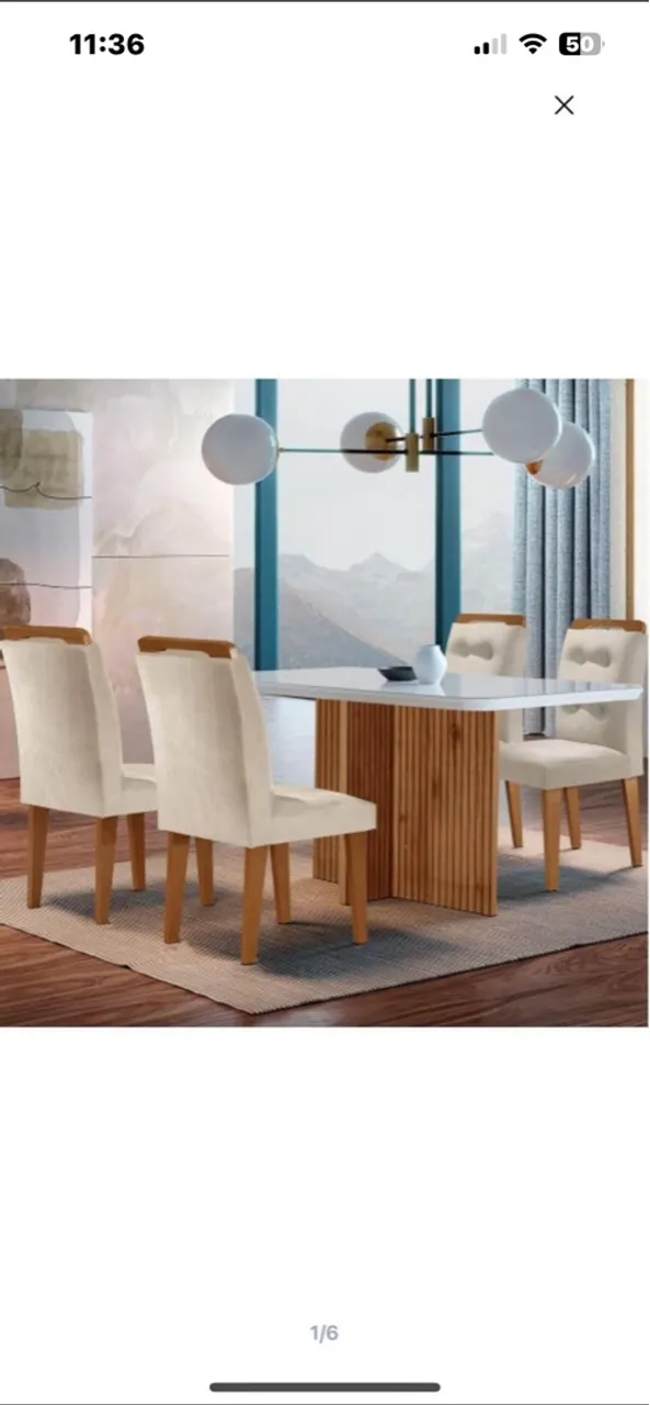 Mesa de Jantar tampo de vidro com 4 Cadeiras Estofadas
