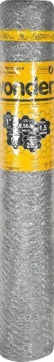 Tela metálica hexagonal, malha 1", 24 BWG x 1,5 m, com 50 m, pinteiro, VONDER