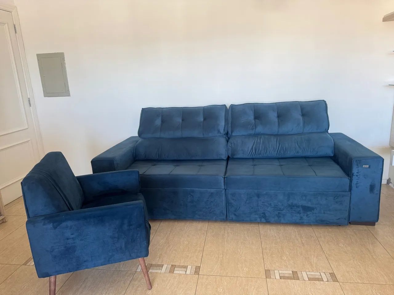 Sofá Azul 3 lugares - Foto 2