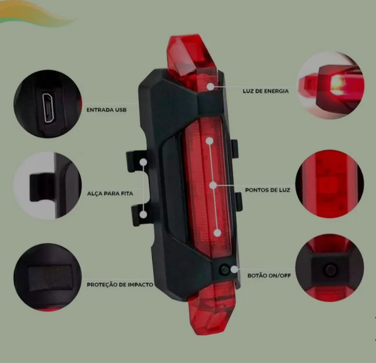 Lanterna Traseira para Bicicleta com USB