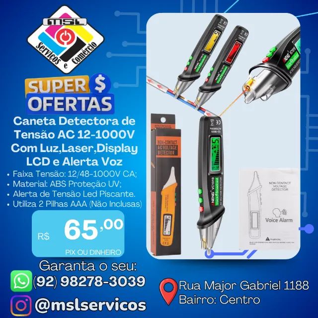 Caneta Detectora de Tensão AC 12-1000V com Luz, Laser, Display LCD e Alerta por Voz 