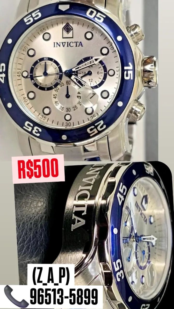 Relógio INVICTA PRO DIVER PRATA BEZEL AZUL - MULTIFUNCIONAL 