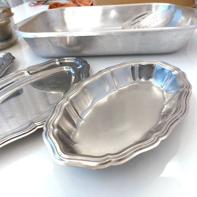 Utensílios Inox Década de 90: 3 Travessas + Forma + Chaleira + Espátulas Tramontina - Foto 6