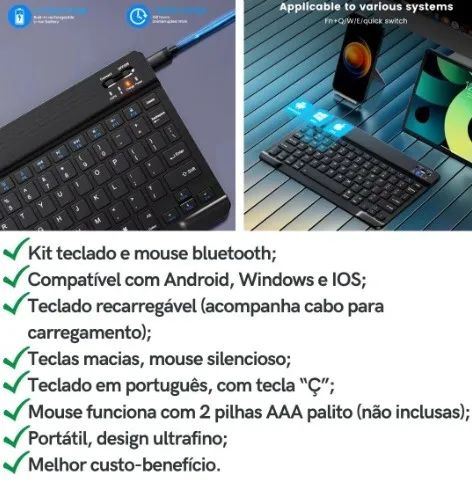 mini Teclado + Mouse Bluetooth Sem Fio PC Tablet iphone ipad e Notebook leve e portatil - Foto 4