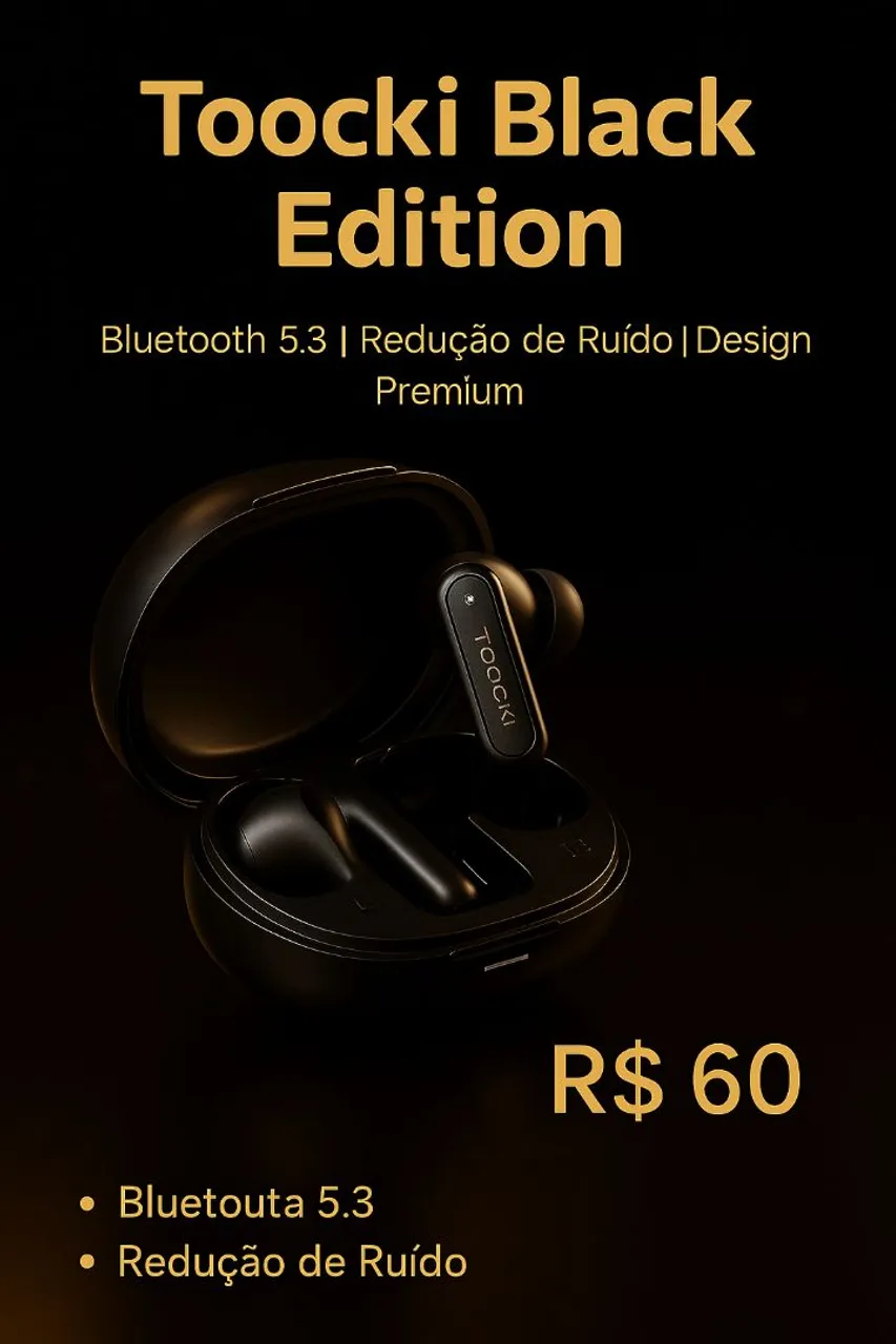 Fone de Ouvido Toocki Black Edition Bluetooth 5.3