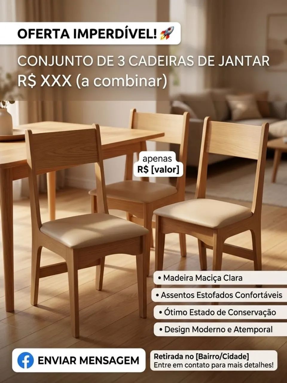 Jogo de 4 Cadeiras de Jantar em Madeira com Assento Estofado - Foto 5