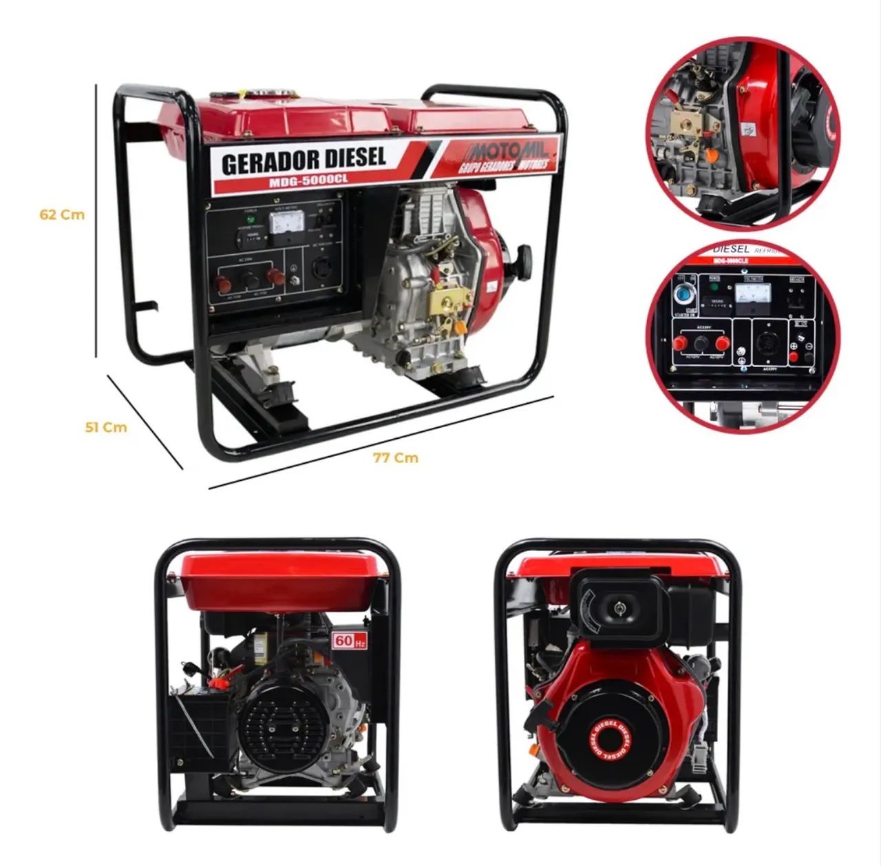 Gerador a Disele Partida Elétrica MDG-5000CLE - 5KVA MON. 110/220V 60HZ MOTOMIL