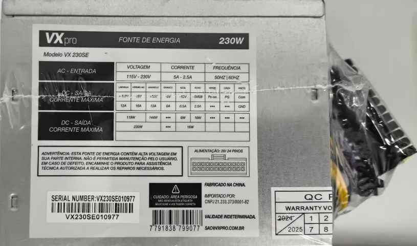 FONTE VXPRO 230W VX230SE - SEM CAIXA E SEM CABO DE FORÇA