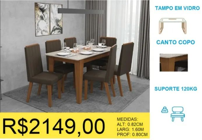 CONJUNTO DE MESA 6 CADEIRAS  - Foto 2