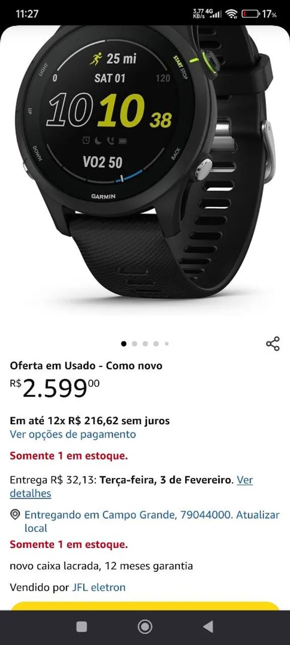 Relógio garmin forerunner 255