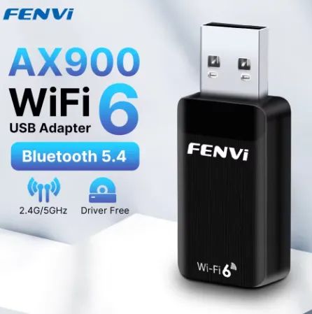 Novo - Adaptador USB Wi-Fi 6 900Mbps Fenvi com Bluetooth 5.4 Dual Band 2.4/5GHz