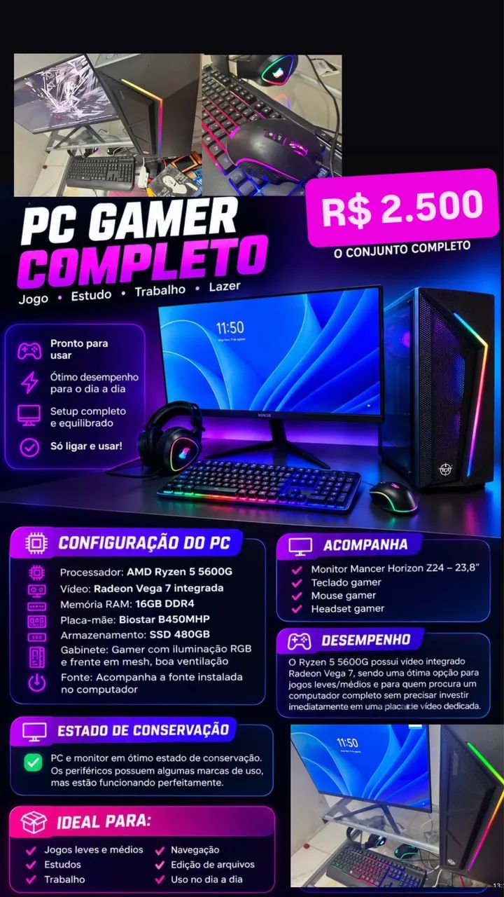 PC GAMER COMPLETO - R$ 2.500,00