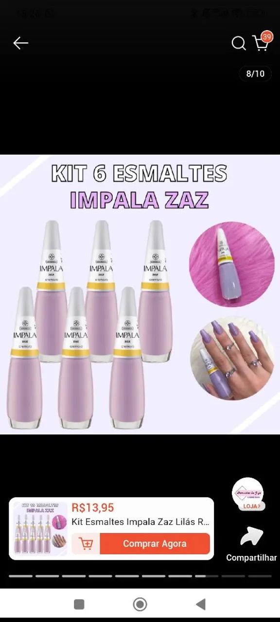 Kit 8 Esmaltes Impala Zaz Lilás Roxinho  - Foto 2