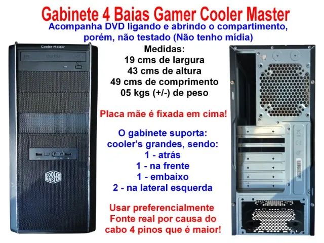 Gabinete 4 Baias Gamer Cooler Master com DVD sata - Detalhes nas fotos!