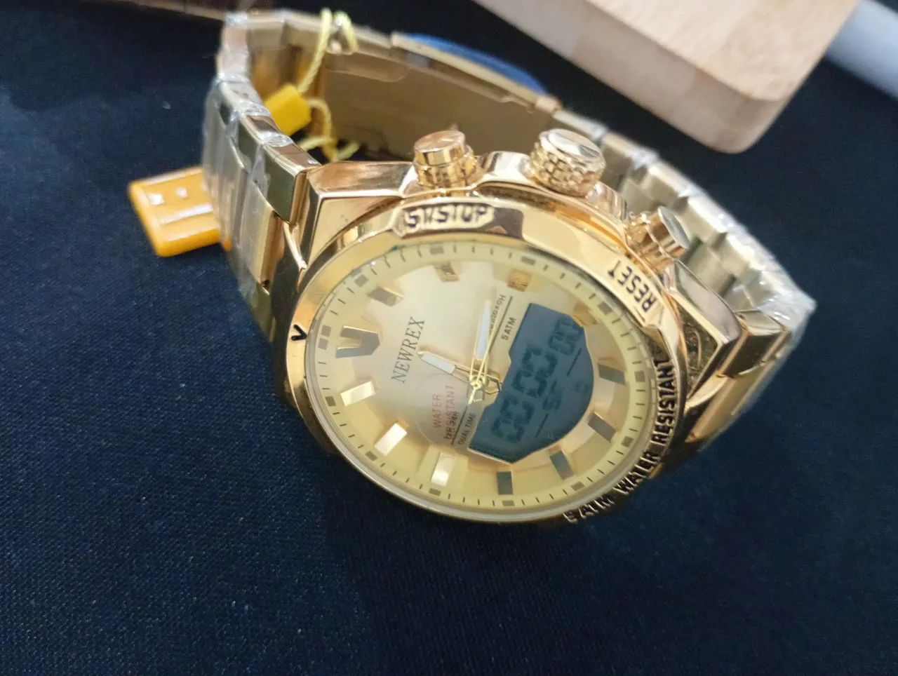 Relógio Newrex Masculino Dourado Analógico + Digital - Novo - Foto 2