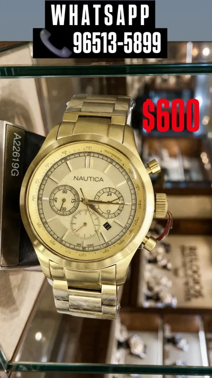 Relógio NAUTICA ORIGINAL, MODELO A22619G MULTIFUNCIONAL DOURADO 