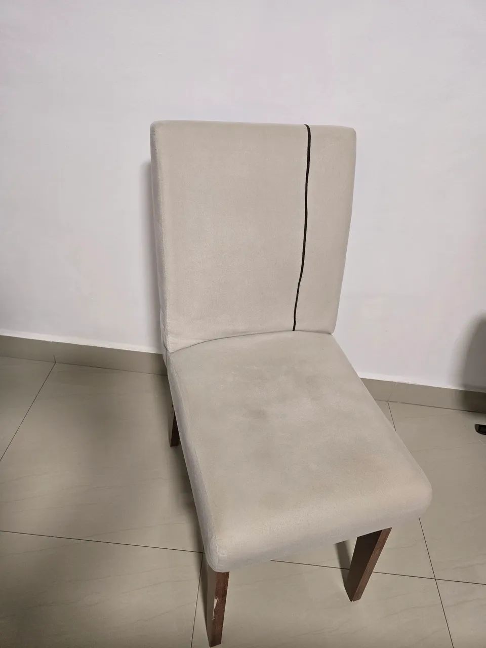 Conjunto 4 cadeiras de jantar creme com listra pernas de mdf marrom - Foto 5