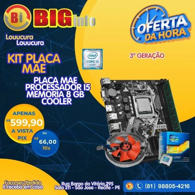 Kit Placa Mae Intel I5 3470+ Placa Mãe + Cooler + 8Gb DDR3 - Em ate 10x Fixas