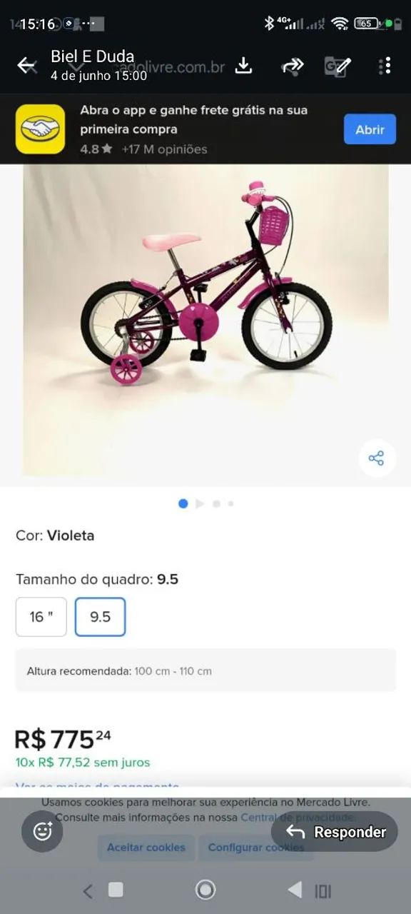 Bicicleta infantil aro 16