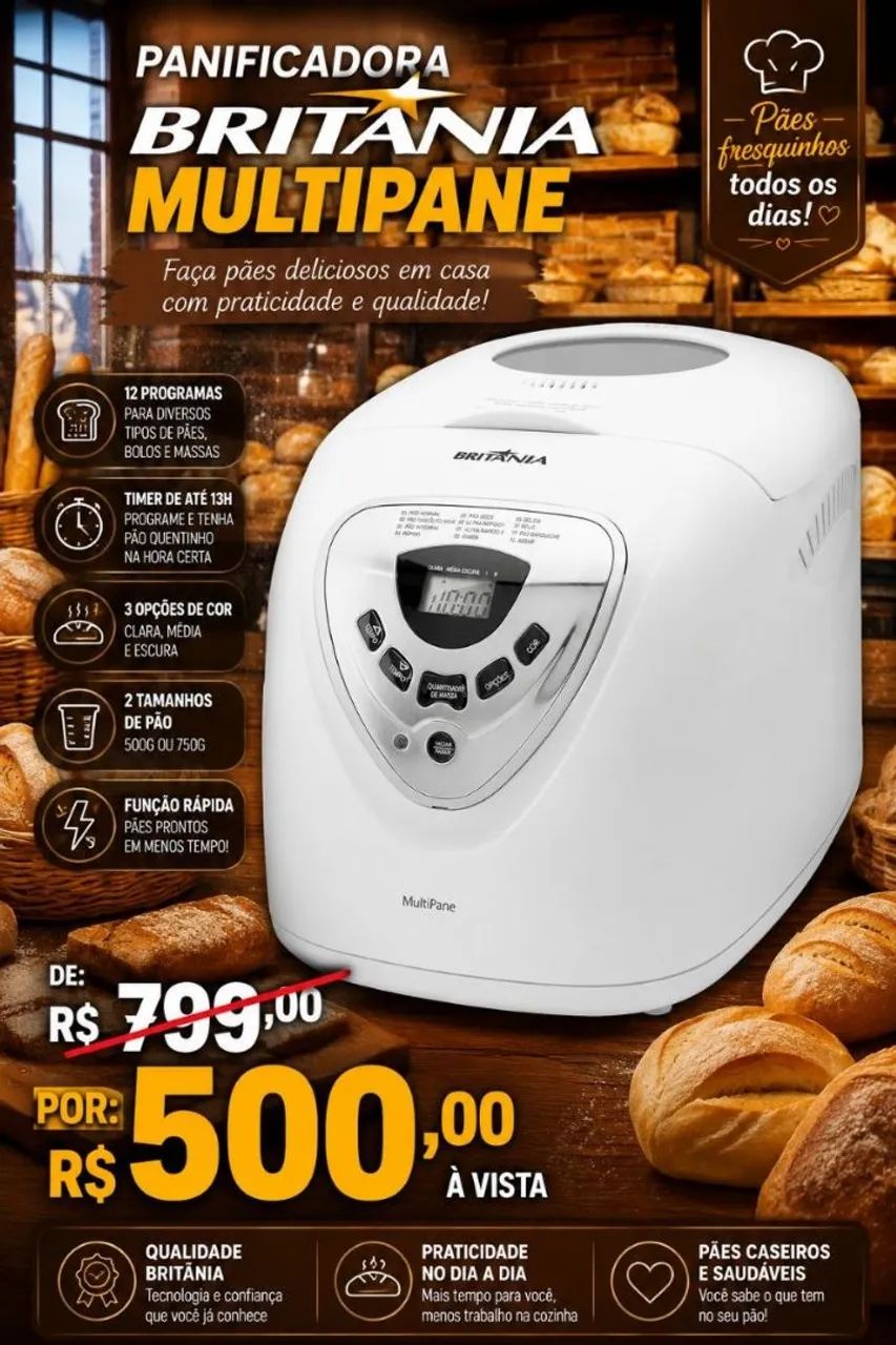 Panificadora Britânia Multipane Branca - 12 Programas 110v
