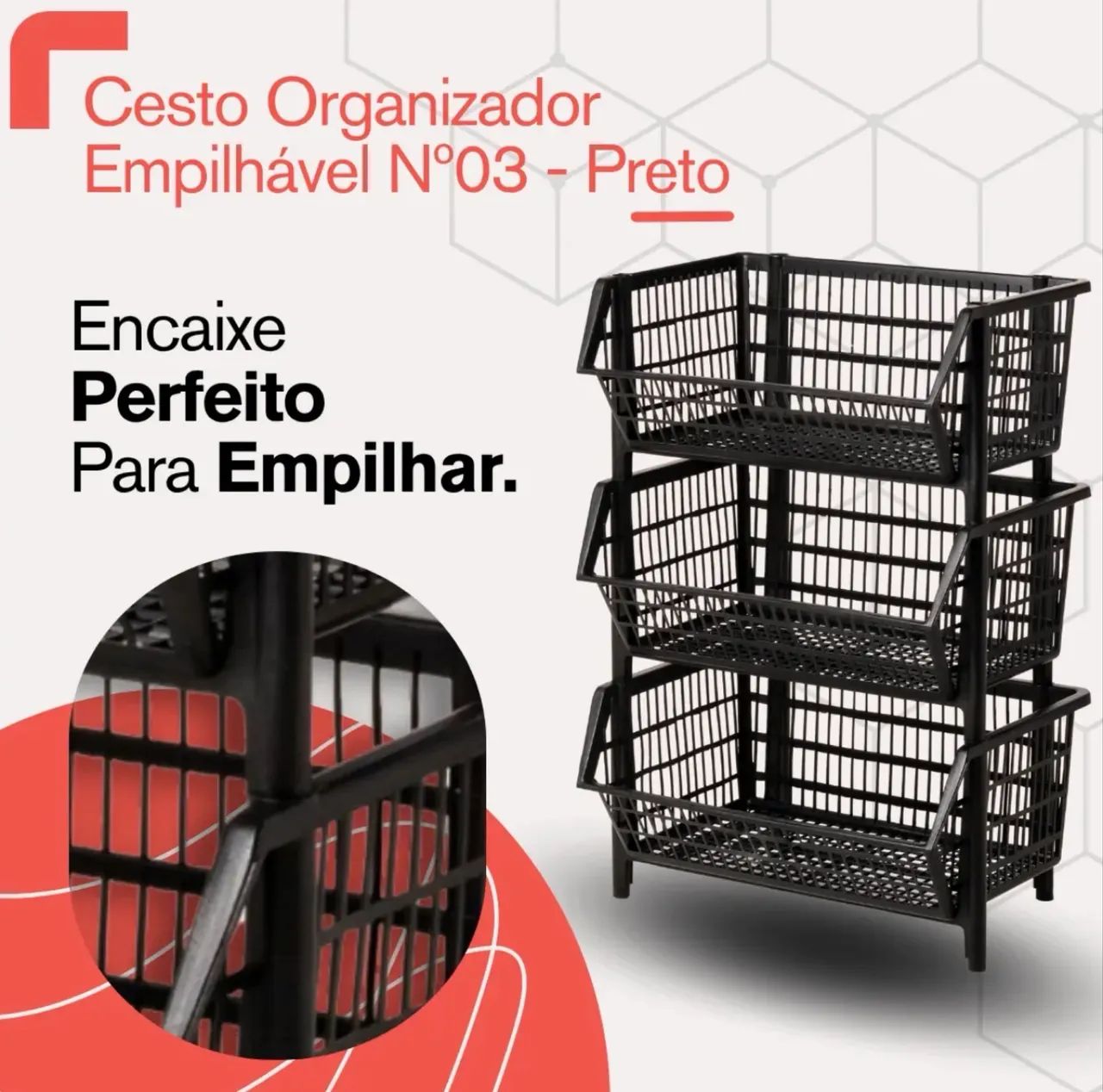 42 Cestos Expositores Empilháveis N3 Preto - Foto 3