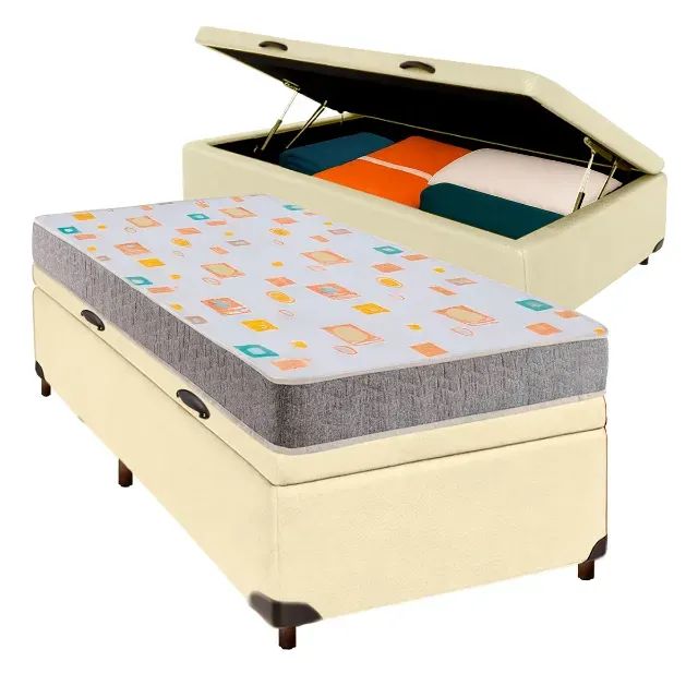 Kit Colchão Solteiro D20 + Cama Base Baú Solteiro Amarelo