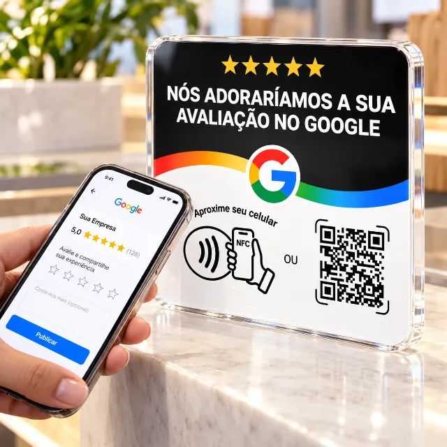 Placa NFC Google Avaliações com QR Code para Empresas e Lojas - Preto - Foto 3