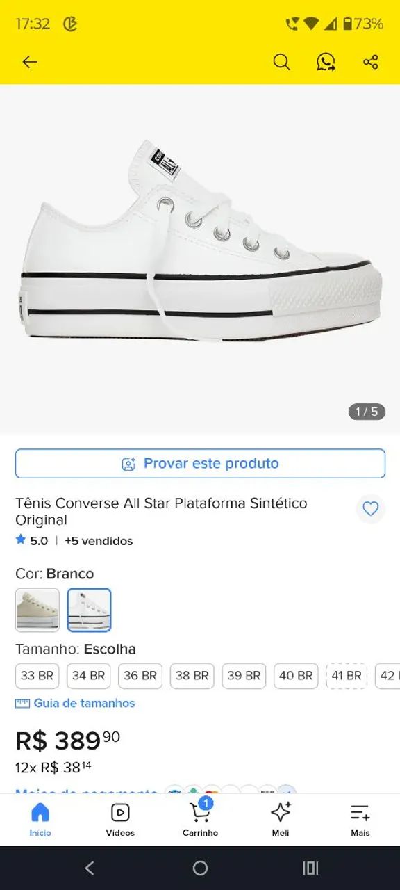 ALL Star Branco de couro plataforma  - Foto 5