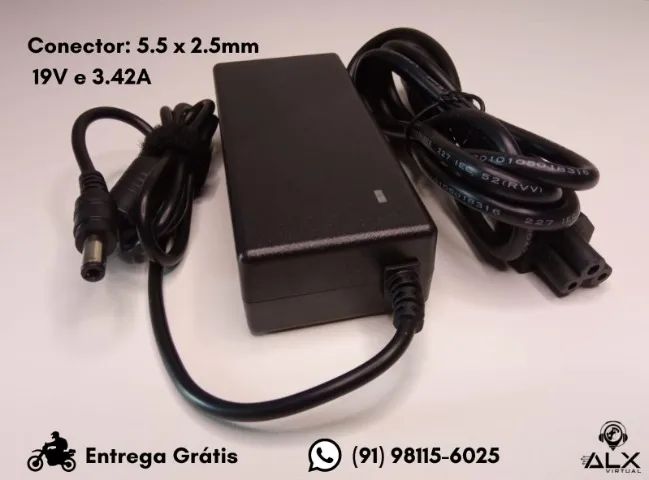 Fonte Notebook 19v 3.42a Bivolt *ENTREGA GRÁTIS*