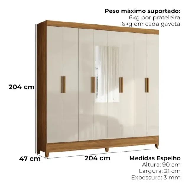 Guarda Roupa Casal 8 Portas com Espelho Moval