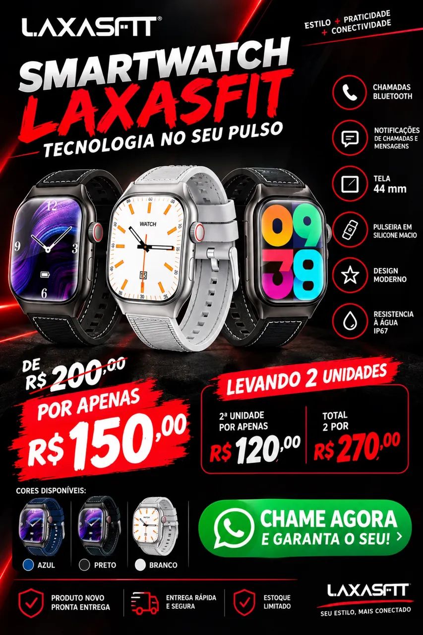 Smartwatch tela curva 