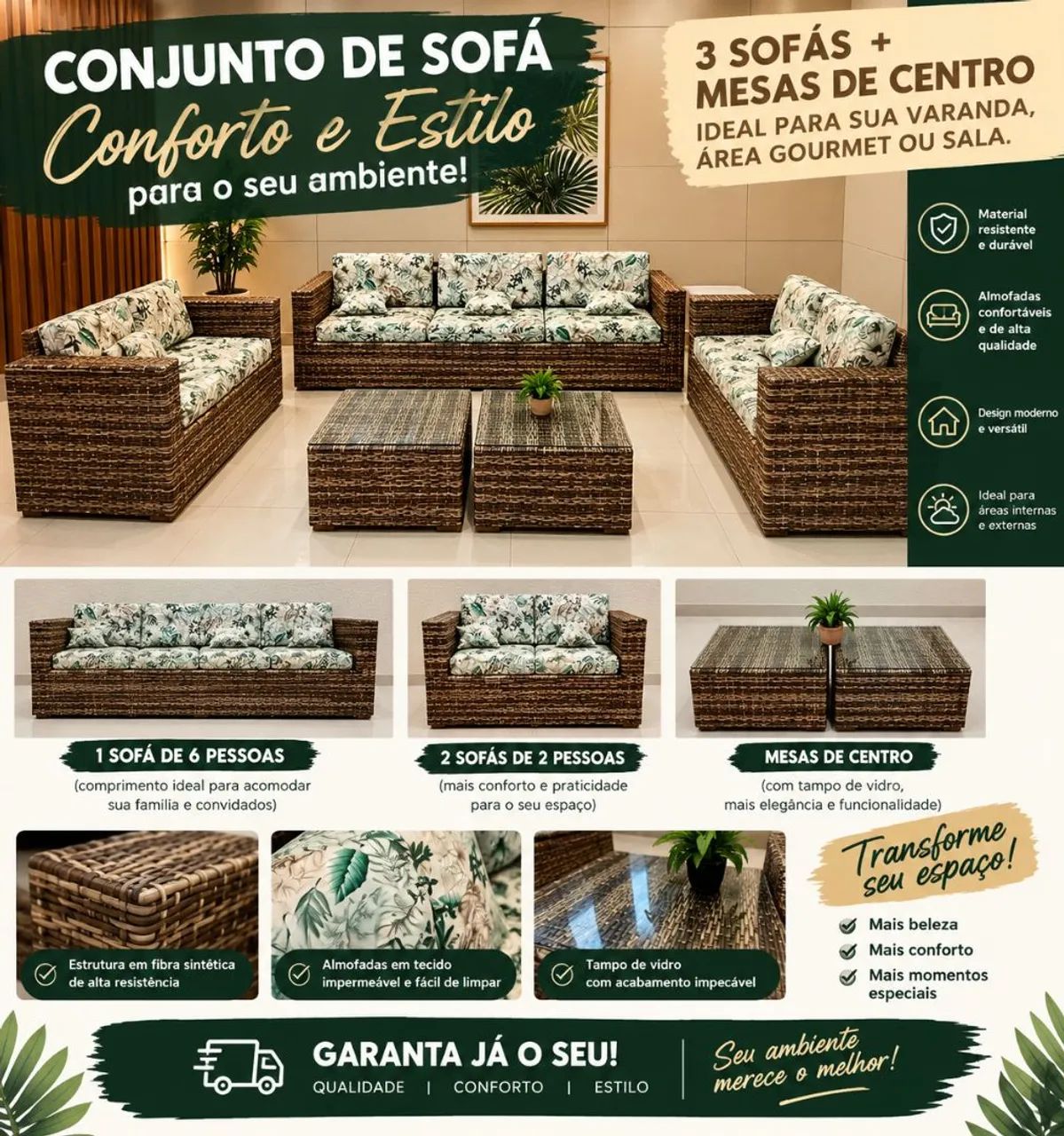 Conjunto de sofá + mesa de centro área Gourmet/Piscina