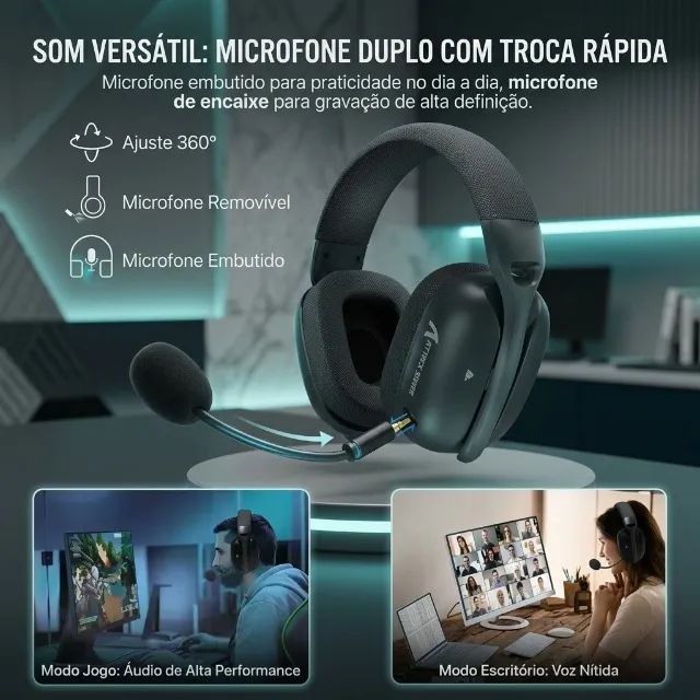 Fone de Ouvido Gamer Sem Fio ATTACK SHARK L80PRO de Baixa Latência Tri-Mode 2.4G Bluetooth - Foto 2