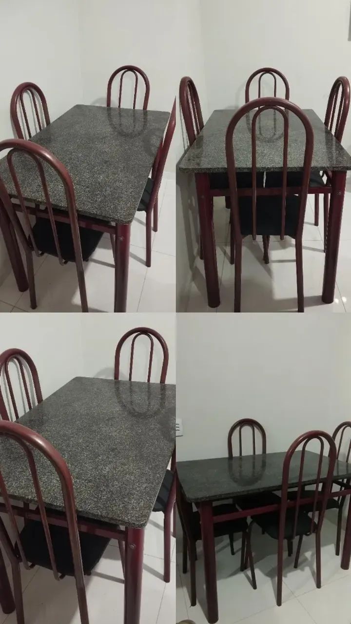 Mesa de mármore e cadeiras