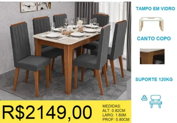 CONJUNTO DE MESA 6 CADEIRAS 