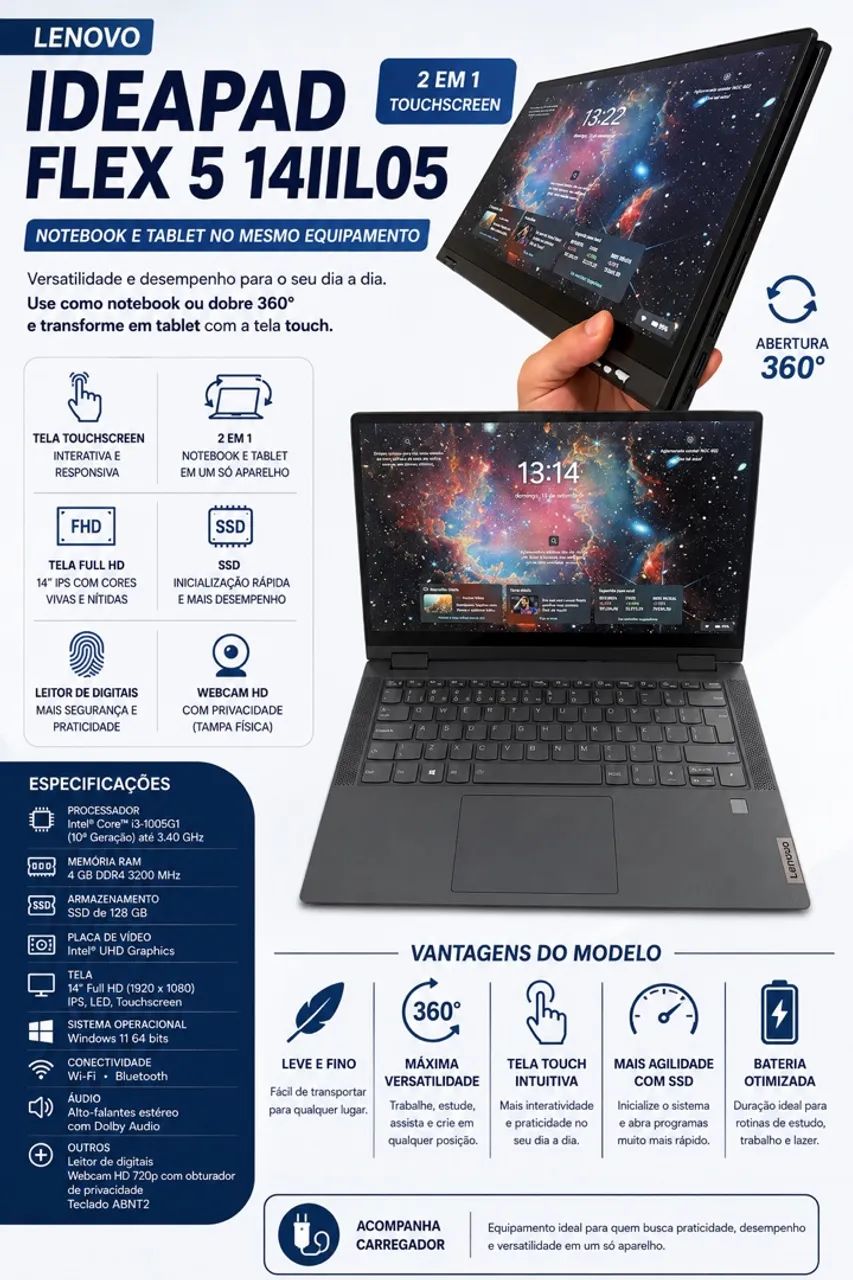 Vendo Lenovo IdeaPad Flex 5 14IIL05 ? 2 em 1 Touchscreen