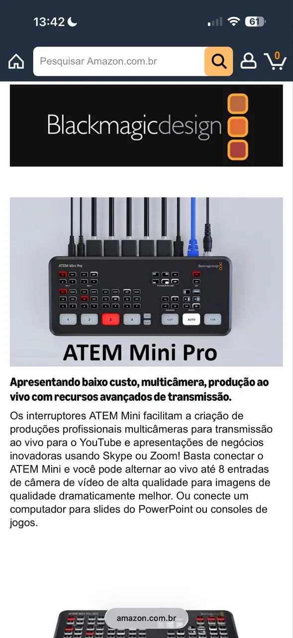 Blackmagic design atem mini pro hdmi live stream switcher