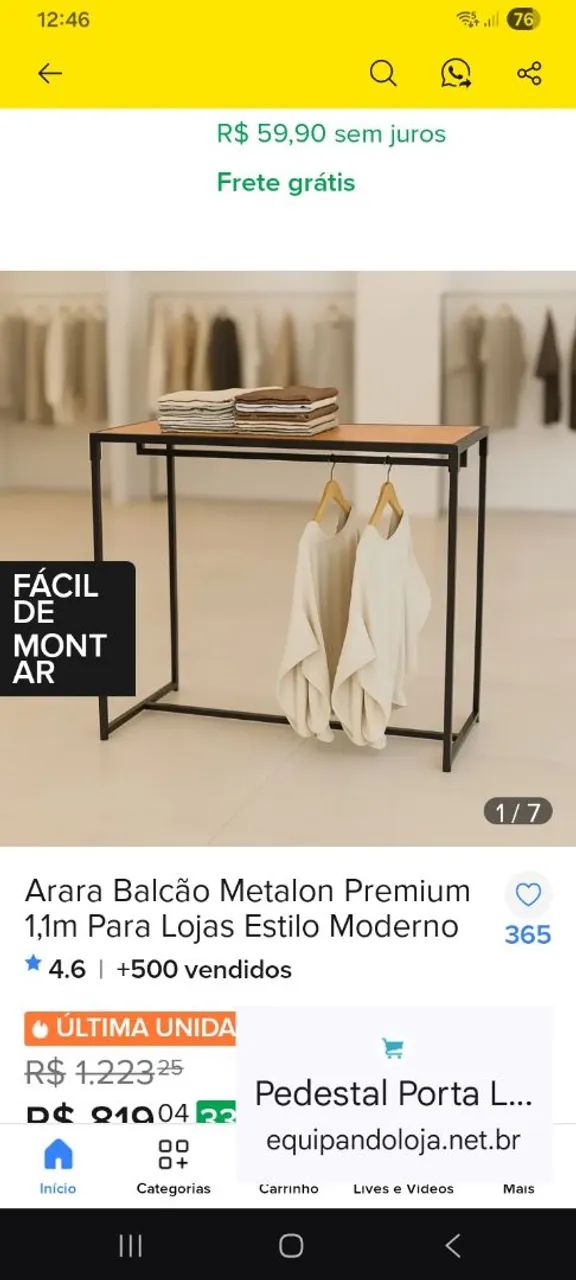 Arara balcão Metalon preta Industrial 