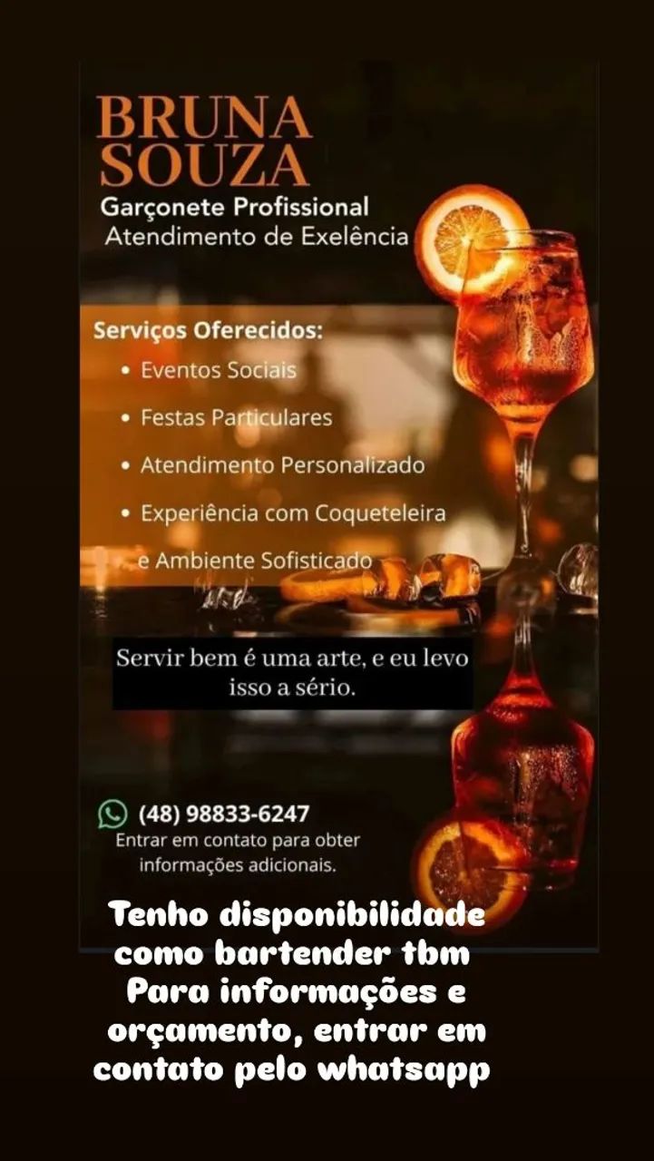 Serviço de garçonete e bartender