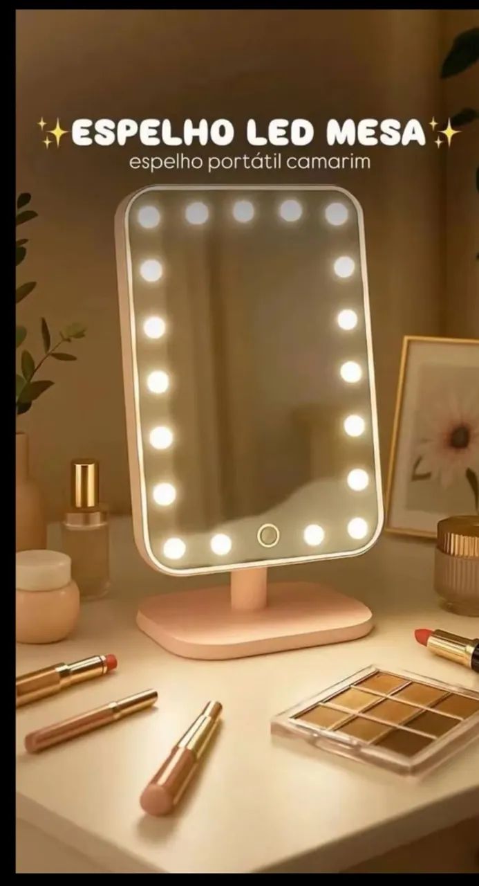espelho de led de mesa portatil com camarim