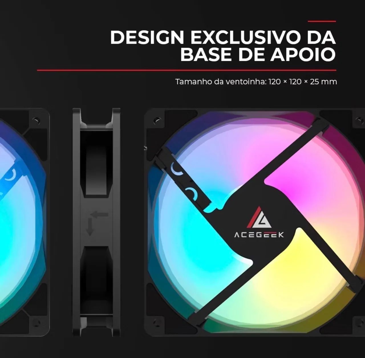 Kit 5 Fans 120mm RGB Rainbow Acegeek RW12 - Alto Fluxo + Silenciosa - Foto 3