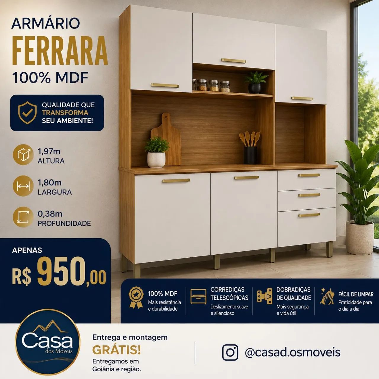 Armário Ferrara 100% MDF 