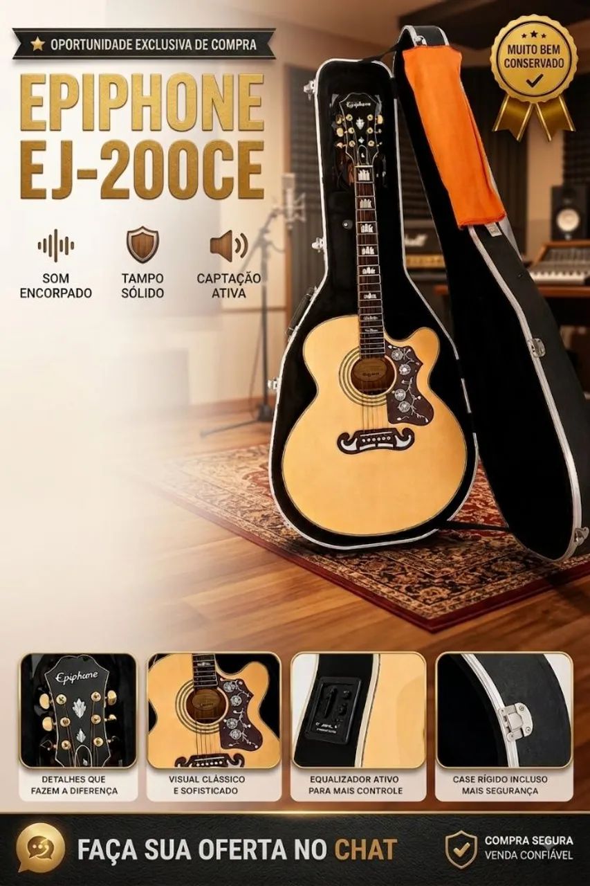 Epiphone EJ-200SCE Gold Jumbo - Impecável ? - Instrumentos
