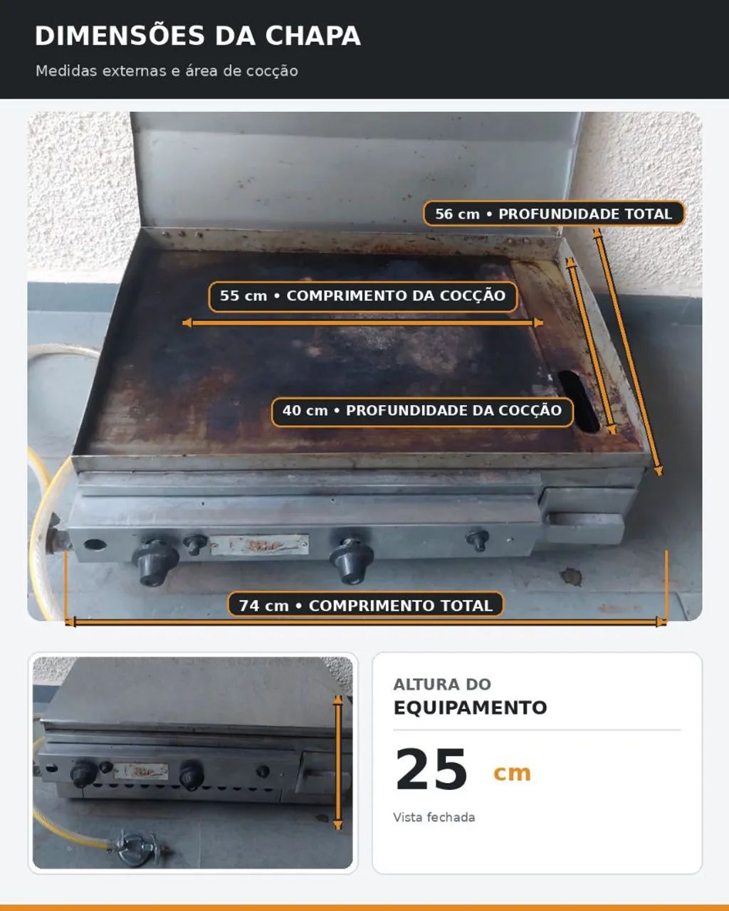 Chapa a gás para lanches 