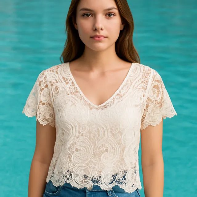 blusa em renda guipir tamanho p