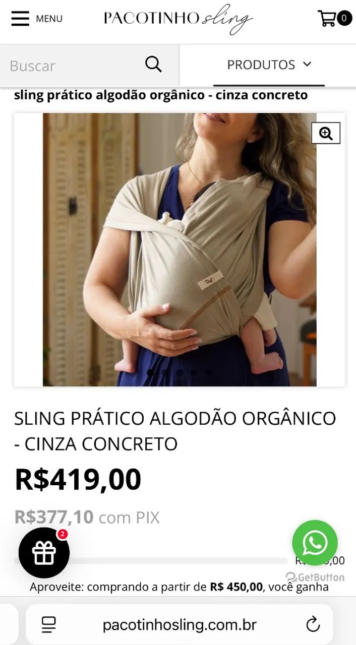 SLING PRÁTICO ALGODÃO ORGÂNICO - CINZA CONCRETO - Foto 2