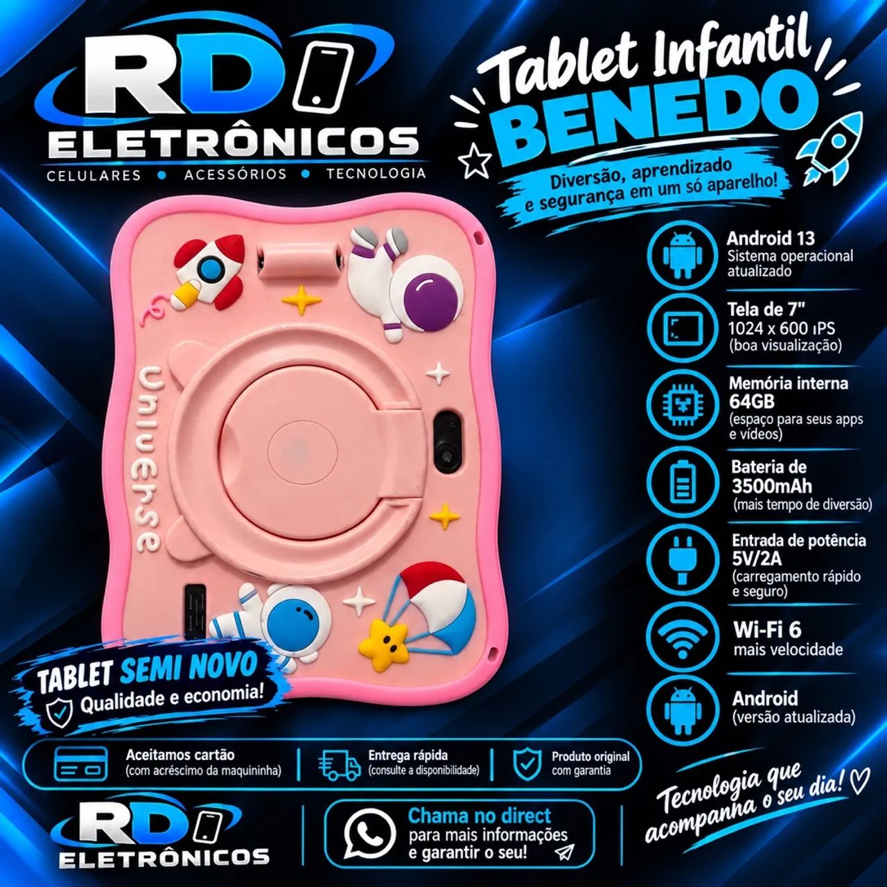 Tablet infantil semi novo 