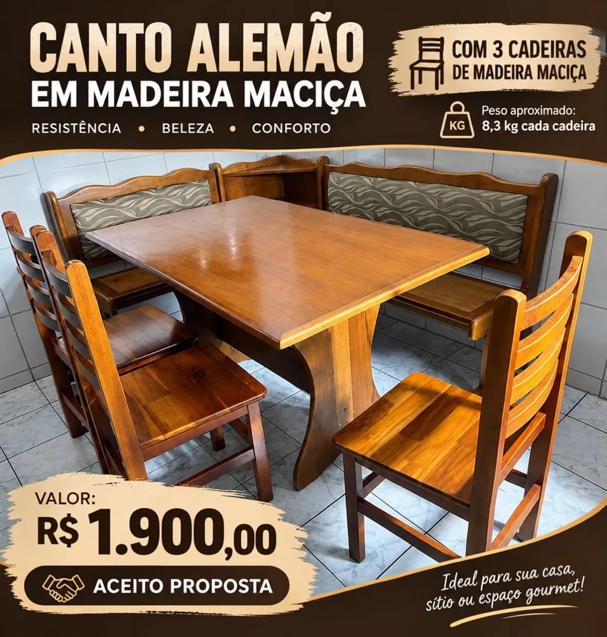 Canto Alemão em Madeira maciça 