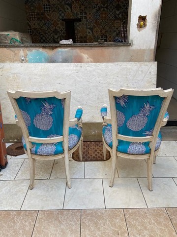 Par De Cadeiras Est Inglês Pintura Em Pátina Estofadas  - Foto 3